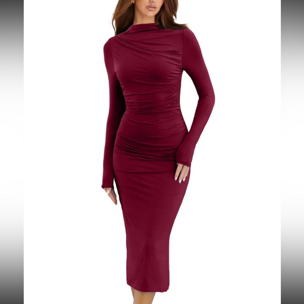 Mock Neck Ruched Bodycon Dress